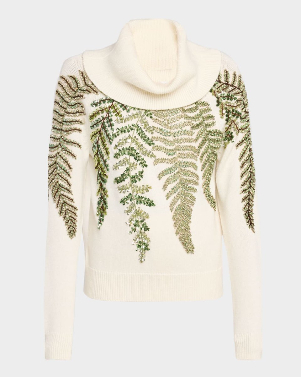 Fern Crystal Embroidered Turtleneck Sweater